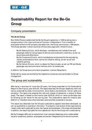 Sustainability Report for the Be-Ge Group 2021